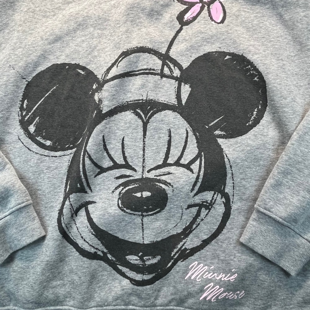 Disney Minnie Mouse Gray Sketch Graphic Sweatshirt XL‎ Heathered Fleece RARE
